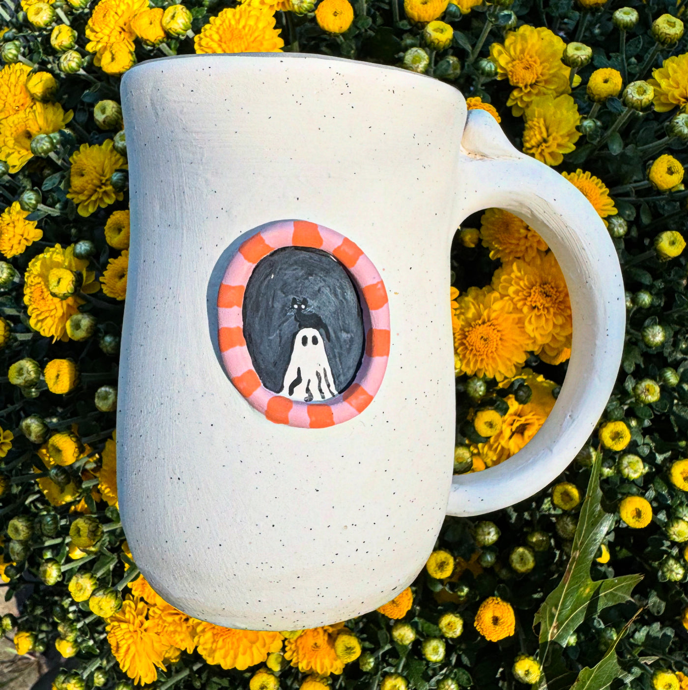Halloween Mug, Handpainted Ghost in Frame