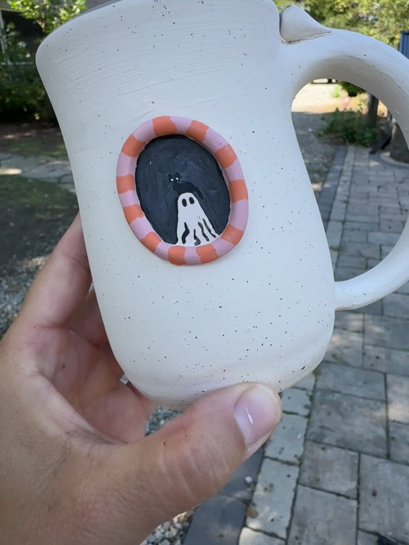 Halloween Mug, Handpainted Ghost in Frame